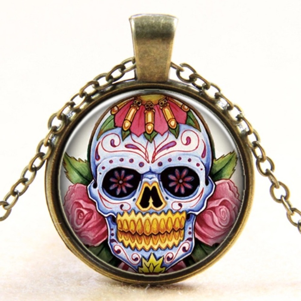 🆕 Sugar Skull Cabochon Pendant Necklace