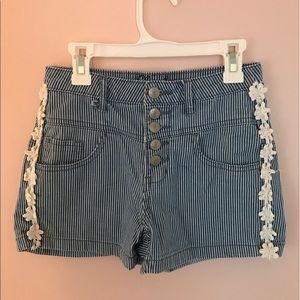 Pin Striped, High Rise Jean Shorts