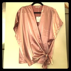 Satin tie-front kimono top