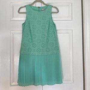 Mint eyelet dress with pleats