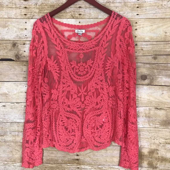 soho girls Tops - Sheer Coral Crochet Lace Boho Top