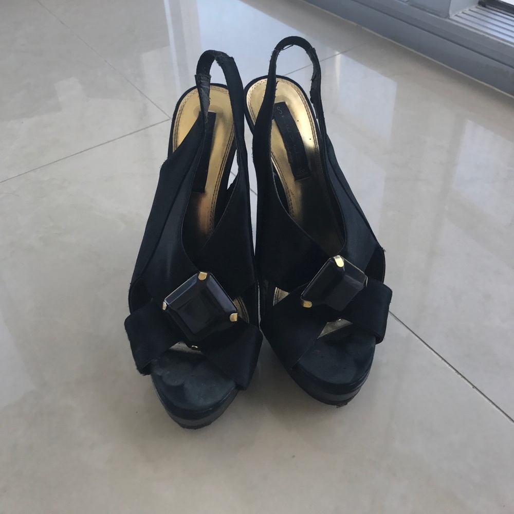 Steven by Steve Madden platform black silk heels