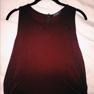 maroon shirt with zipper in the back