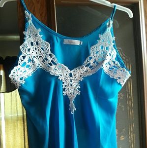 Blue Tank Top with Lace Detail