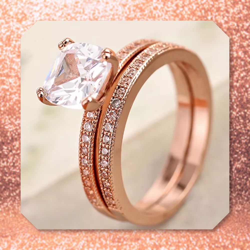 JUST IN🆕2pc Rose Gold Filled Wedding Ring Set