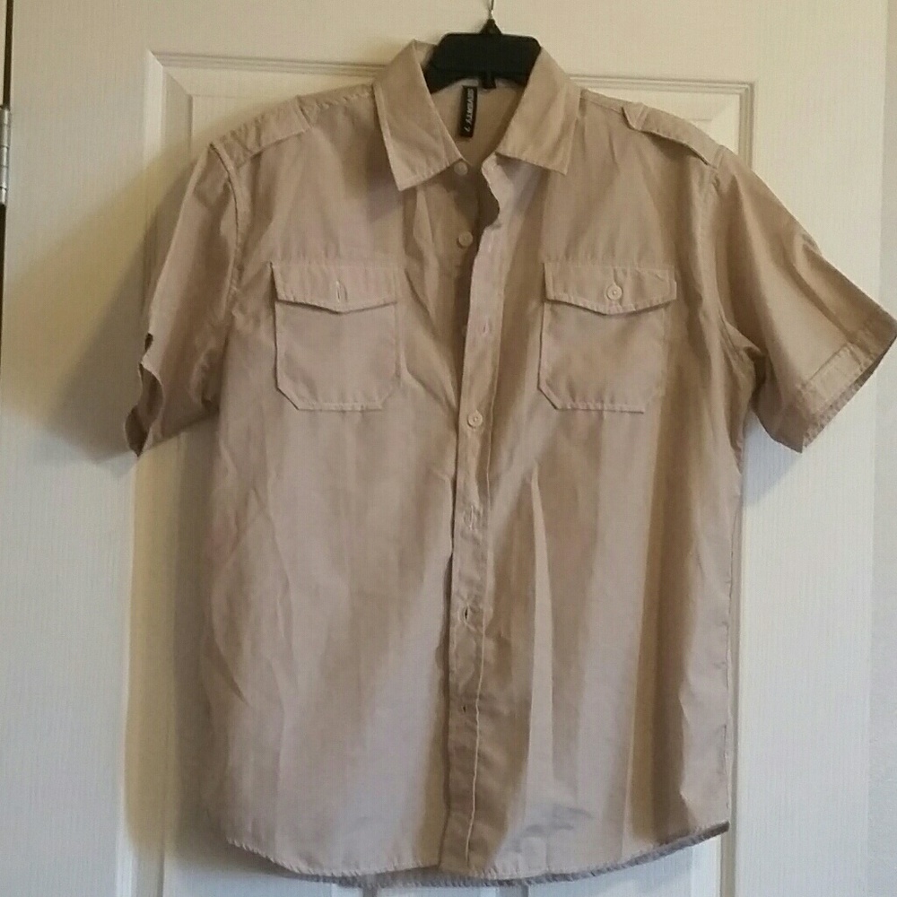 Tan & White Striped Button Down