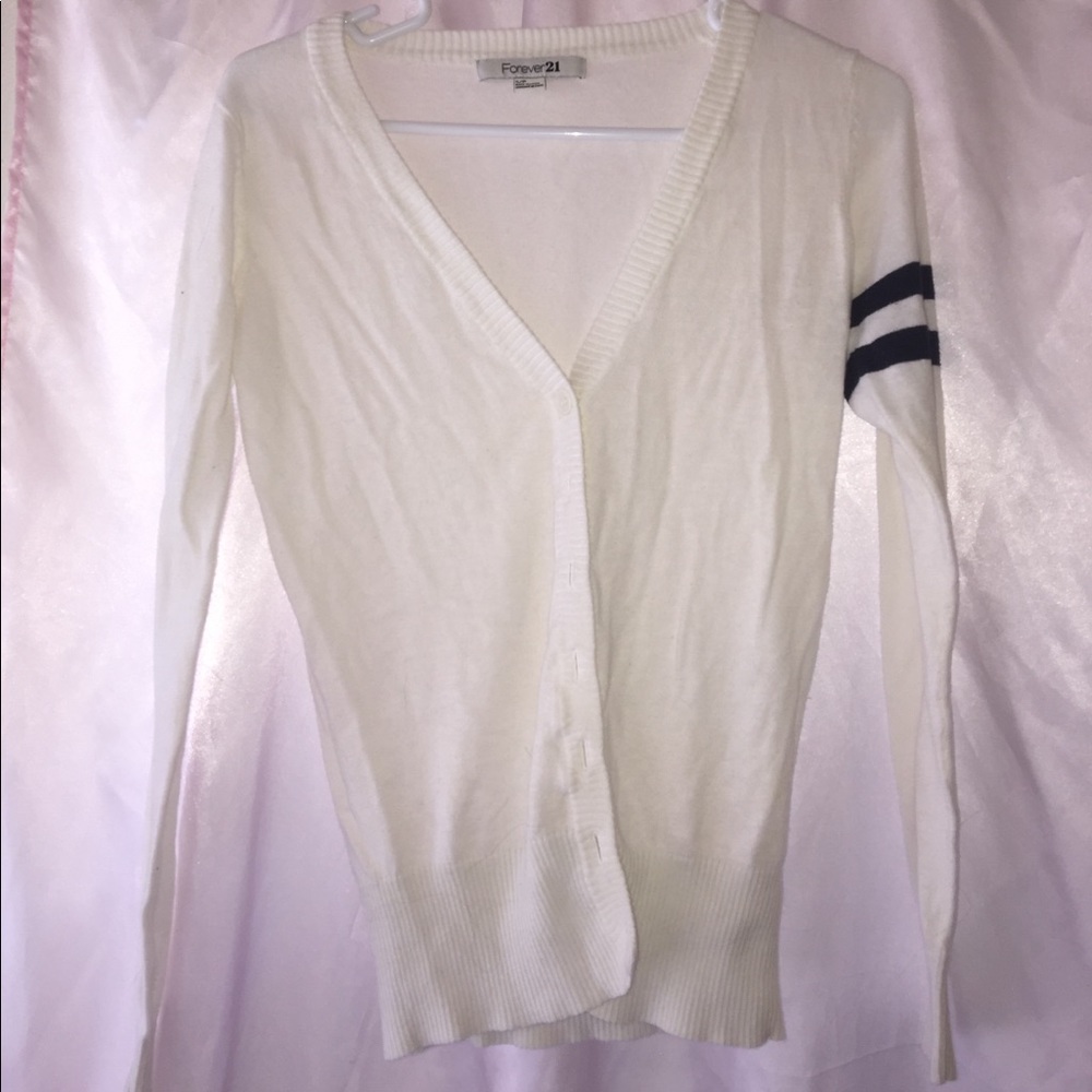 White & navy cardigan