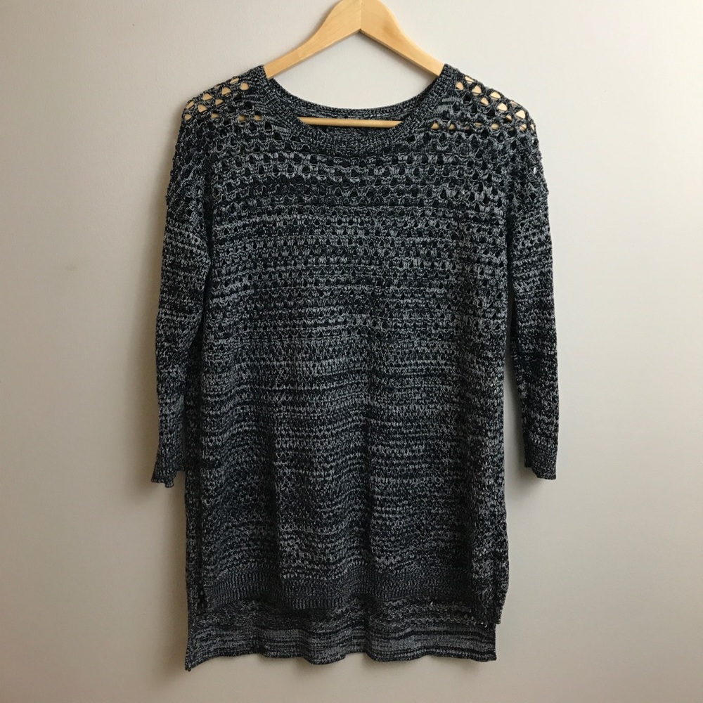 Geo Knit Black Marl 3/4 Sleeve Tunic Sweater