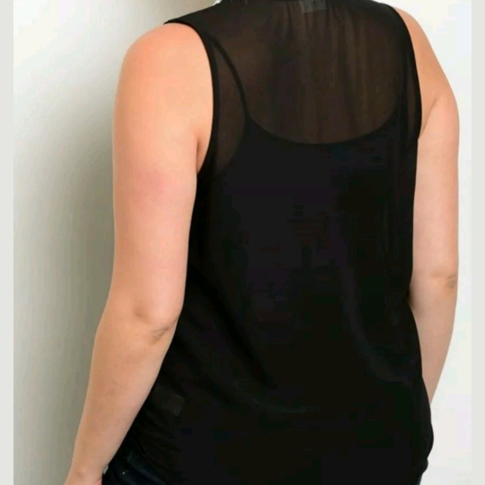 NWOT Plus Size Zipper Shoulder Sheer Shirt - Picture 2 of 7