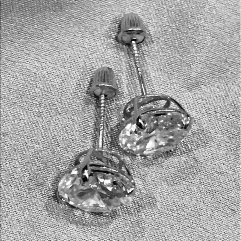 14k Pure White Gold 8mm CZ Stud Earrings - Picture 2 of 4