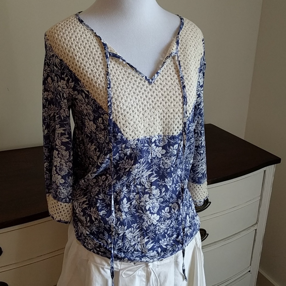 Andree blue crotchet and floral blouse