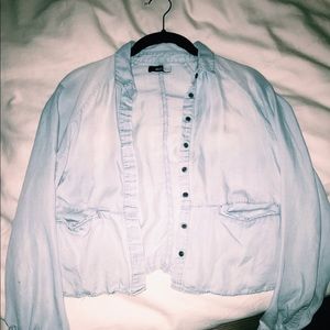 light denim/silk cropped top