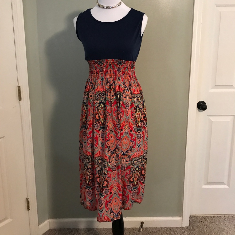 Multi-Color Midi-Dress.  Sleeveless.  Size Small.