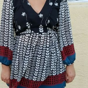 Long Chiffon Stylized Floral Blouse/Tunic