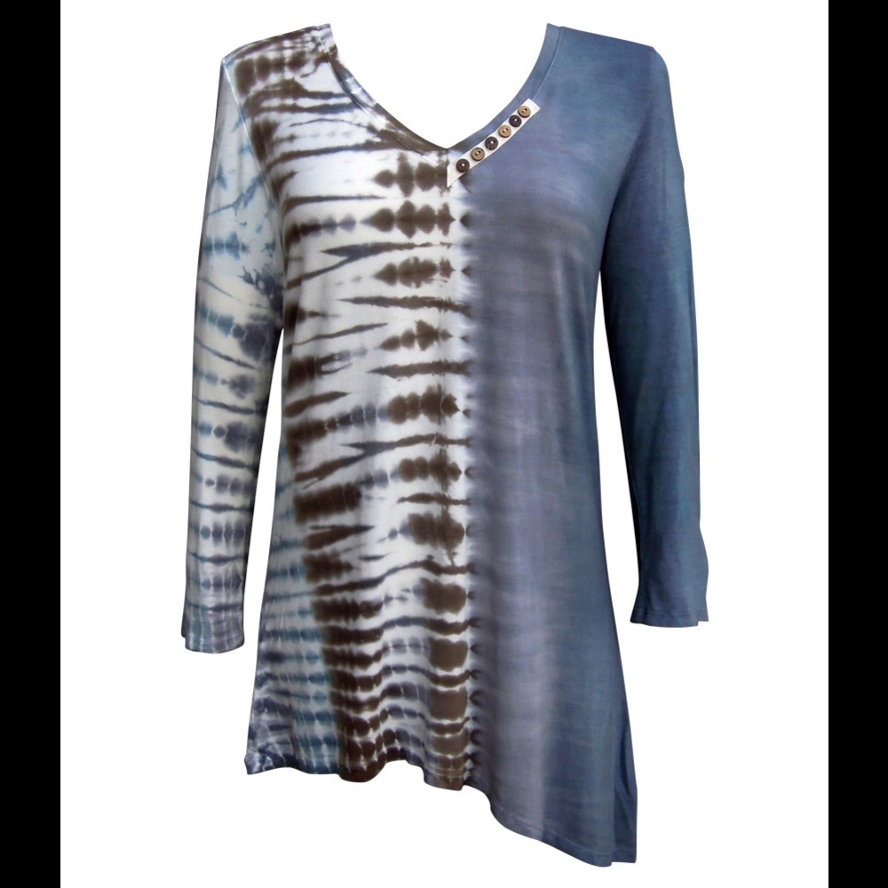 "Nature Art"V neck  Asymmetrical hem w/button