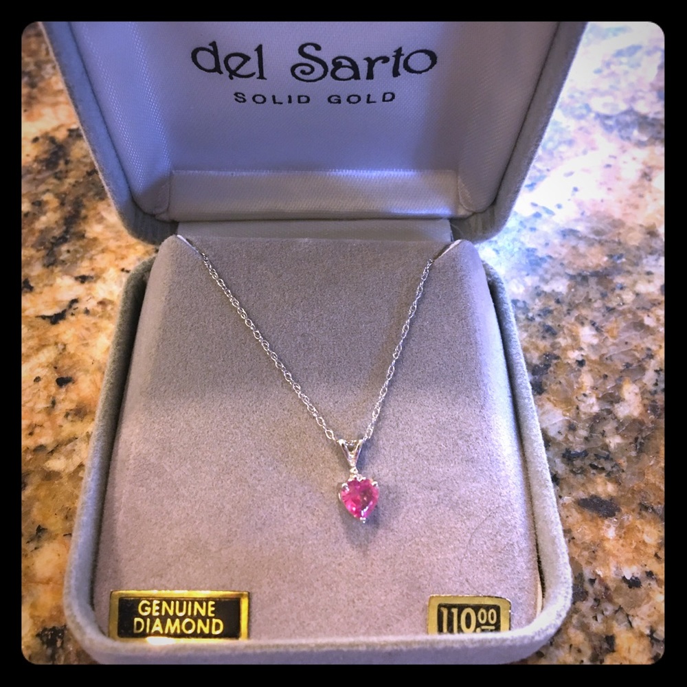 White gold necklace with pink stone ❤️ & diamond