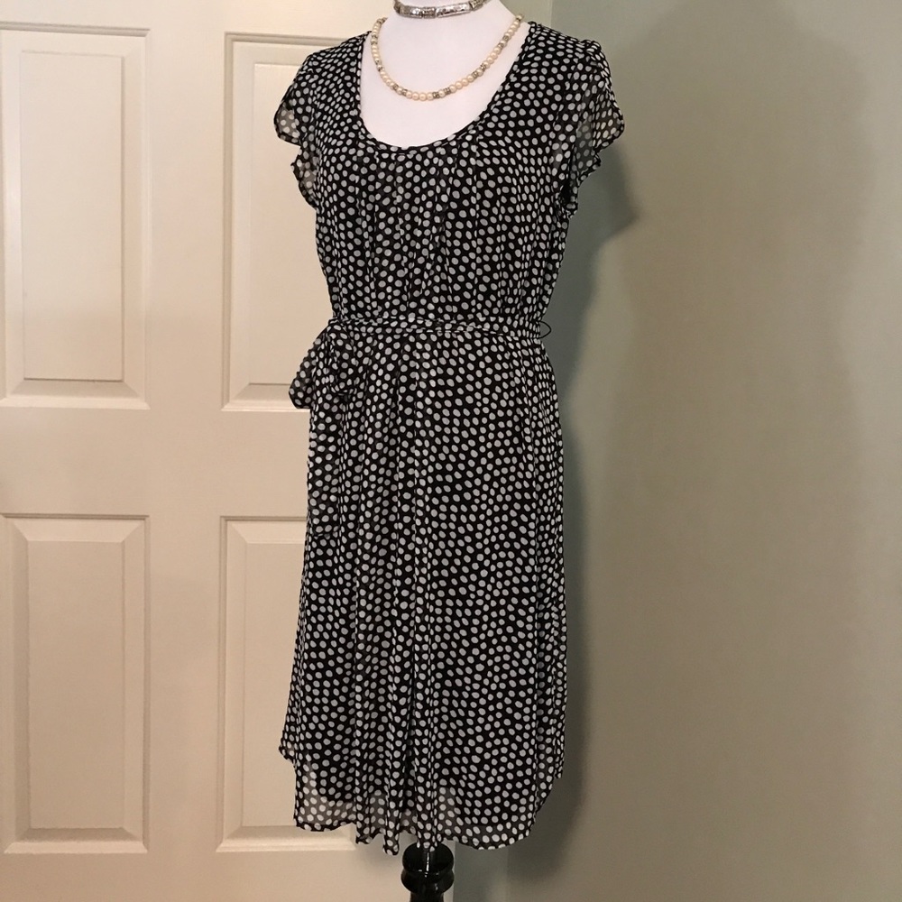 Black Midi-Dress with White Polka Dots Size Medium