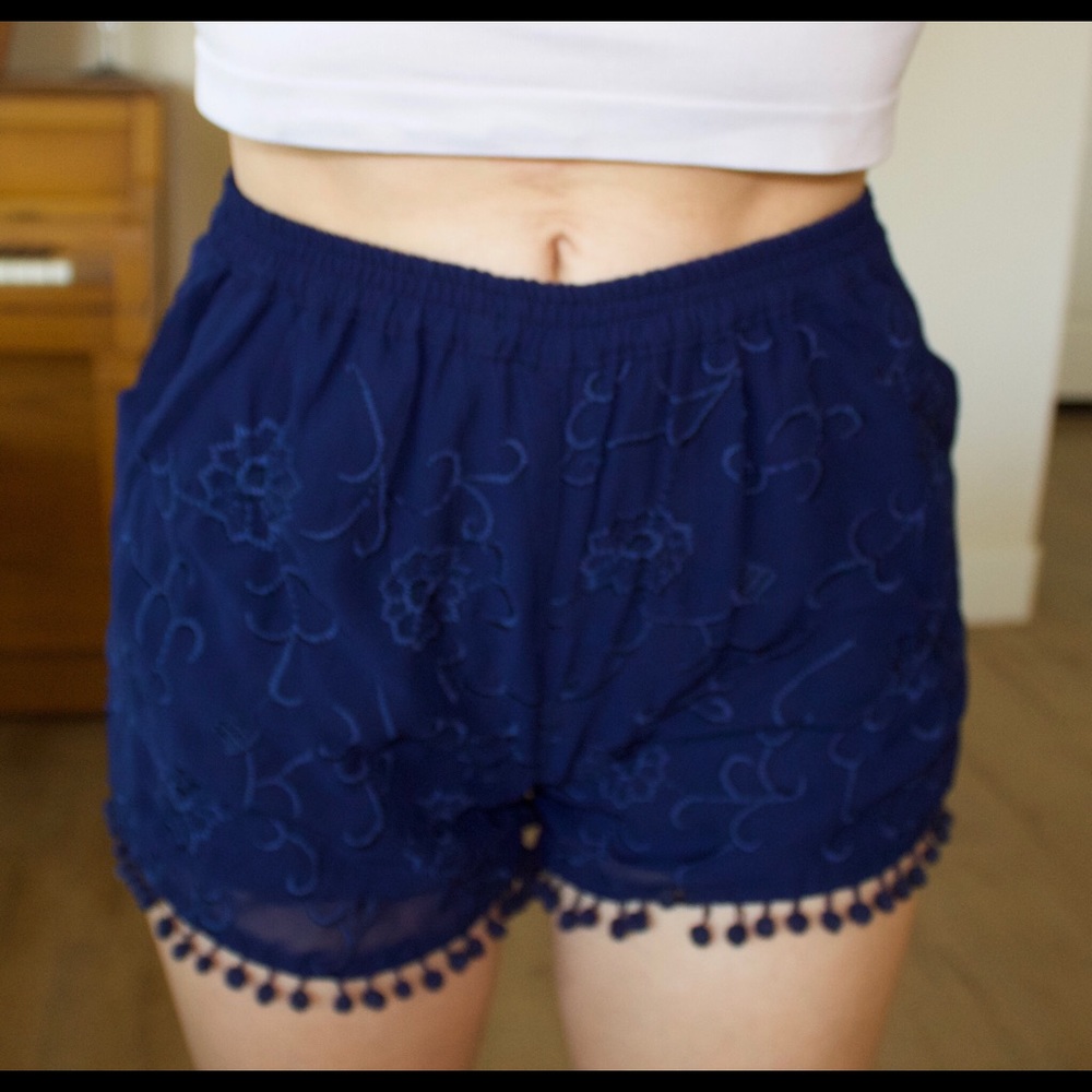 Navy blue fabric shorts