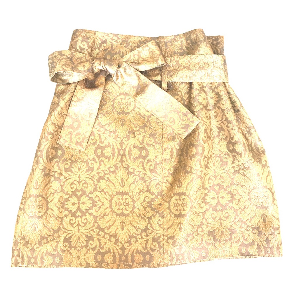 BCBGMAXAZRIA gold brocade tie waist skirt