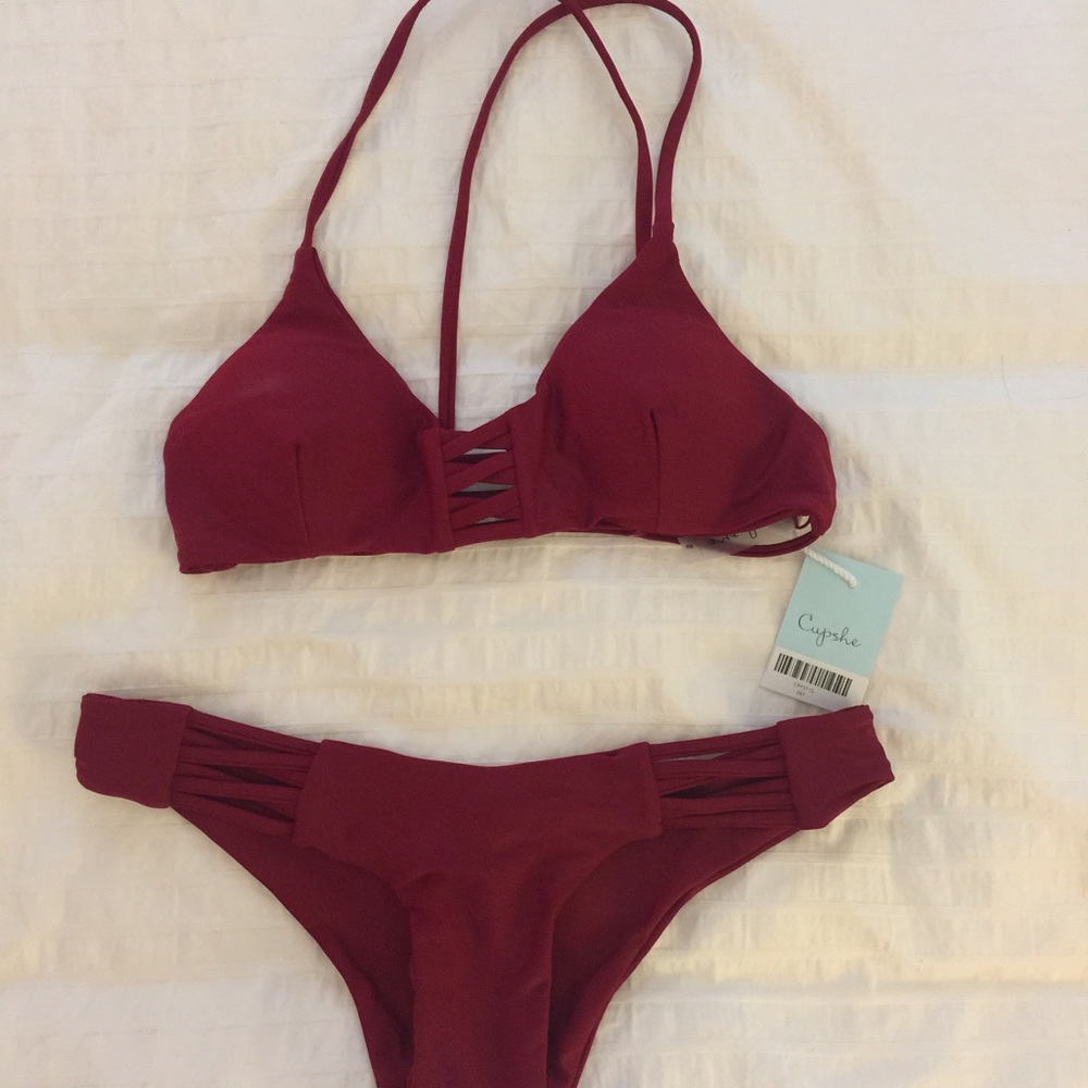 Cupshe Wine and Coffee Lace-up bikini (burgundy)