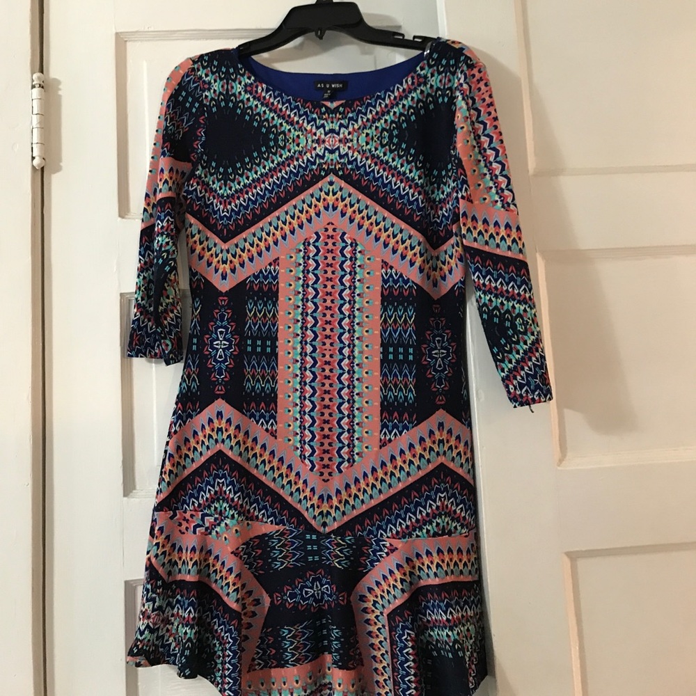 Multicolored three quarter sleeve dress