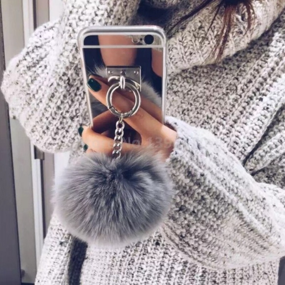Silver Mirror Fur Ball Ring i Phone Case 6 Plus - Picture 2 of 6