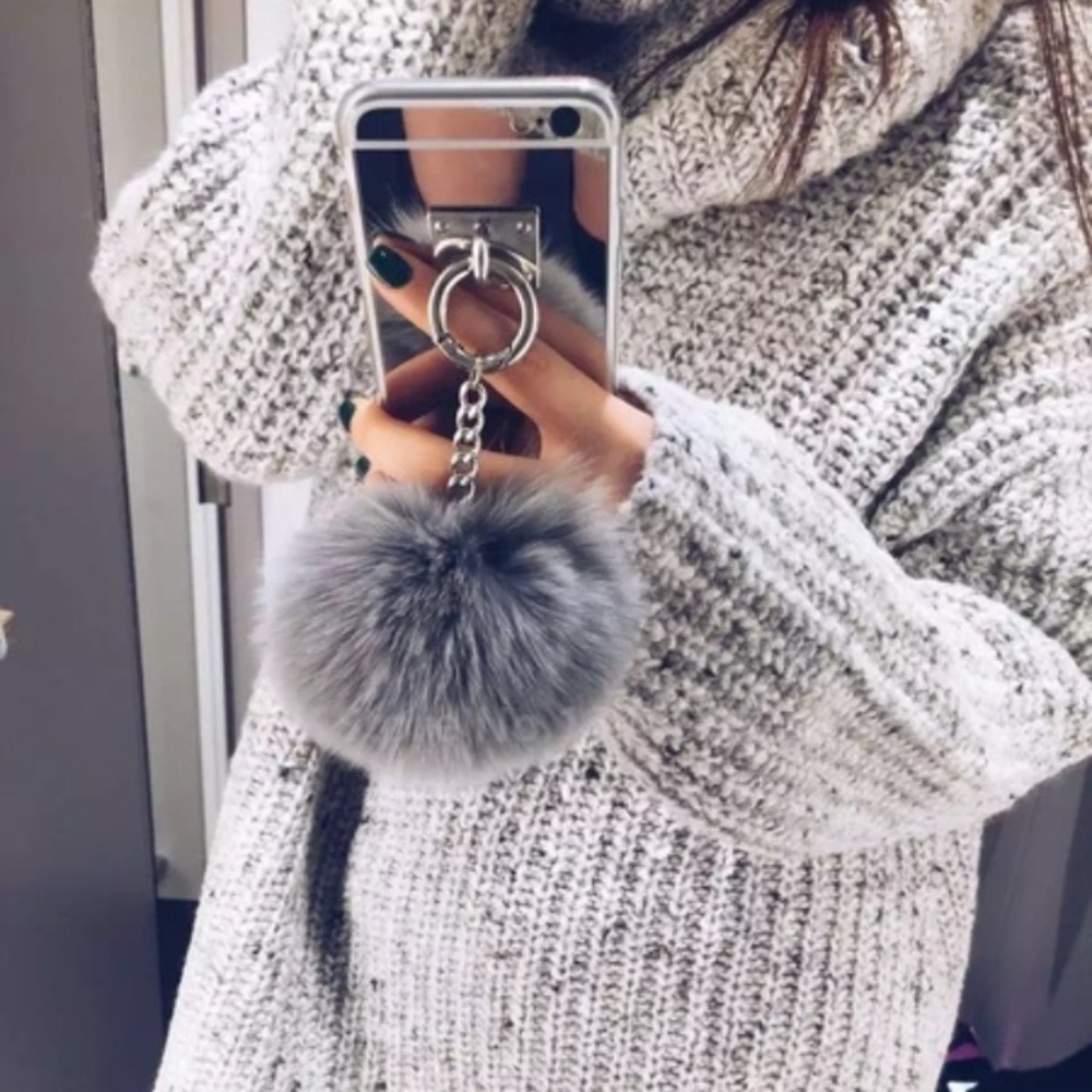 Silver Mirror Fur Ball Ring i Phone Case 6 Plus - Picture 3 of 6