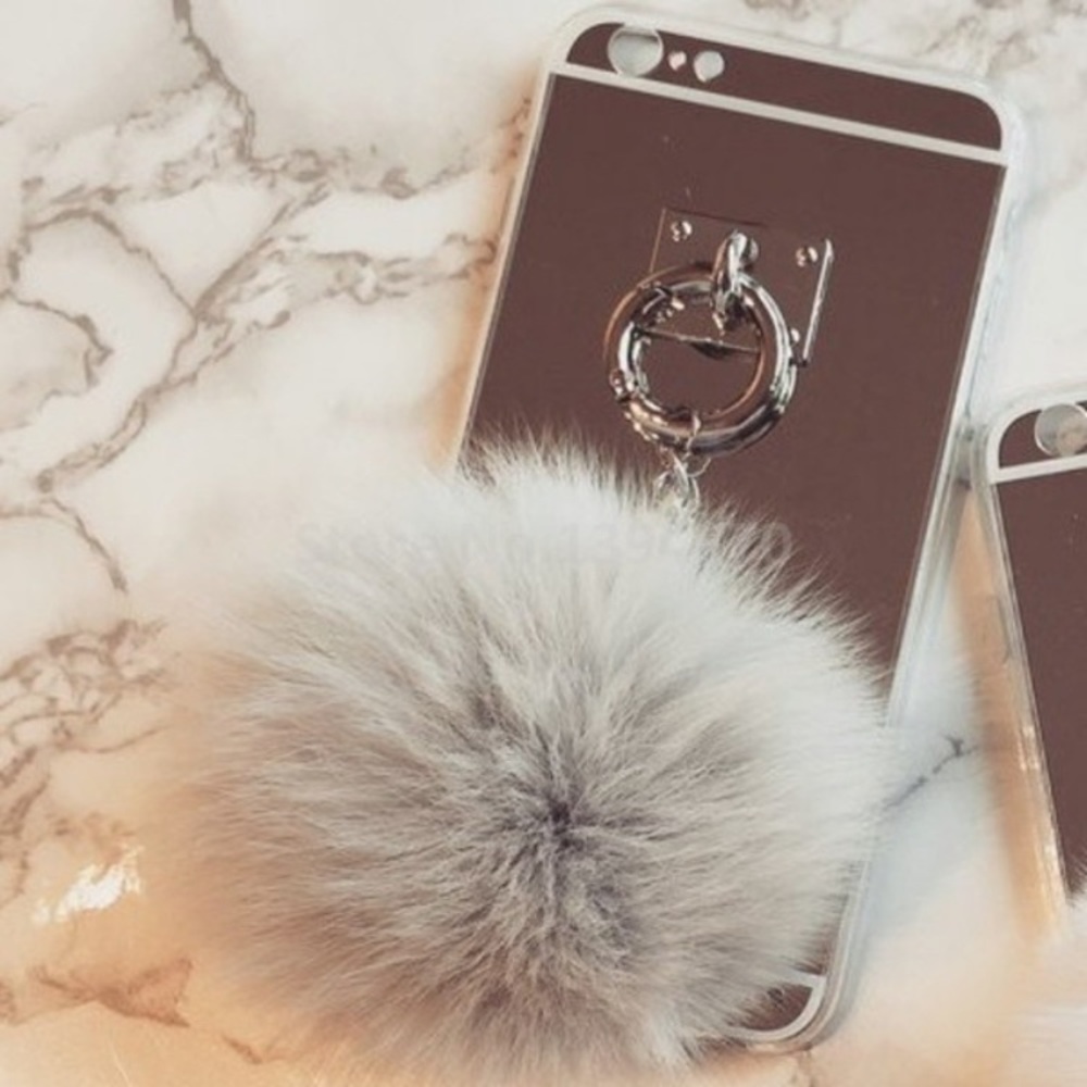 Silver Mirror Fur Ball Ring i Phone Case 6 Plus - Picture 4 of 6
