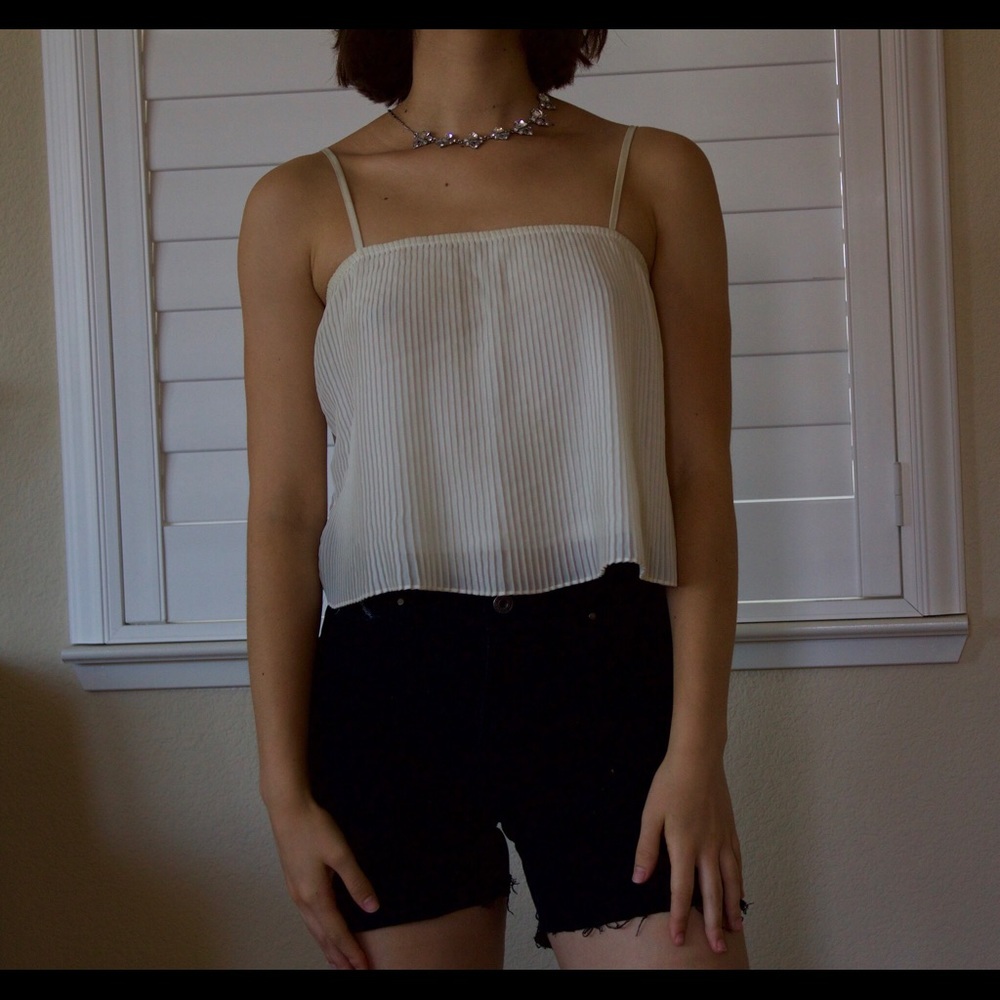 White sheer pleated top