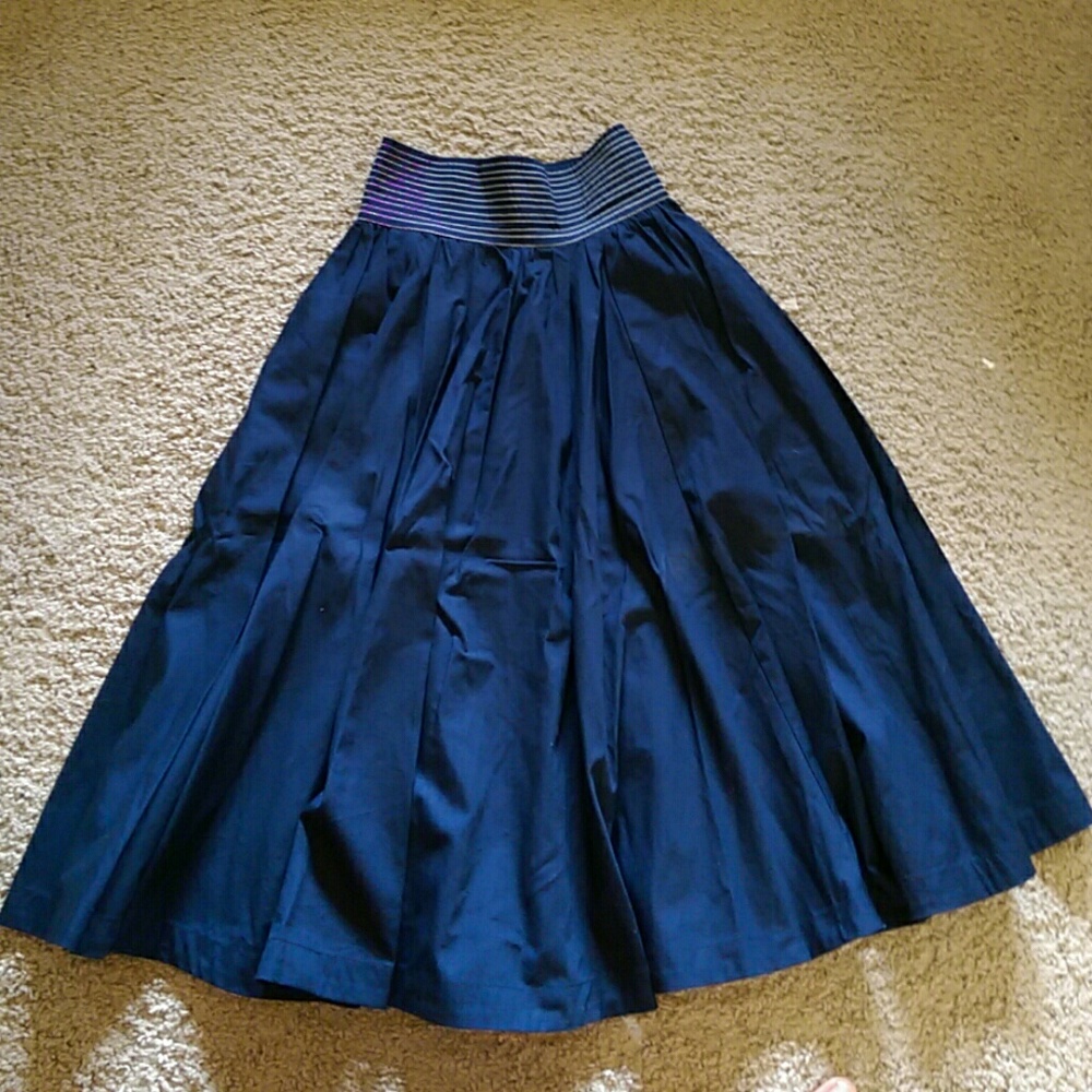 Knee length A-line navy blue skirt
