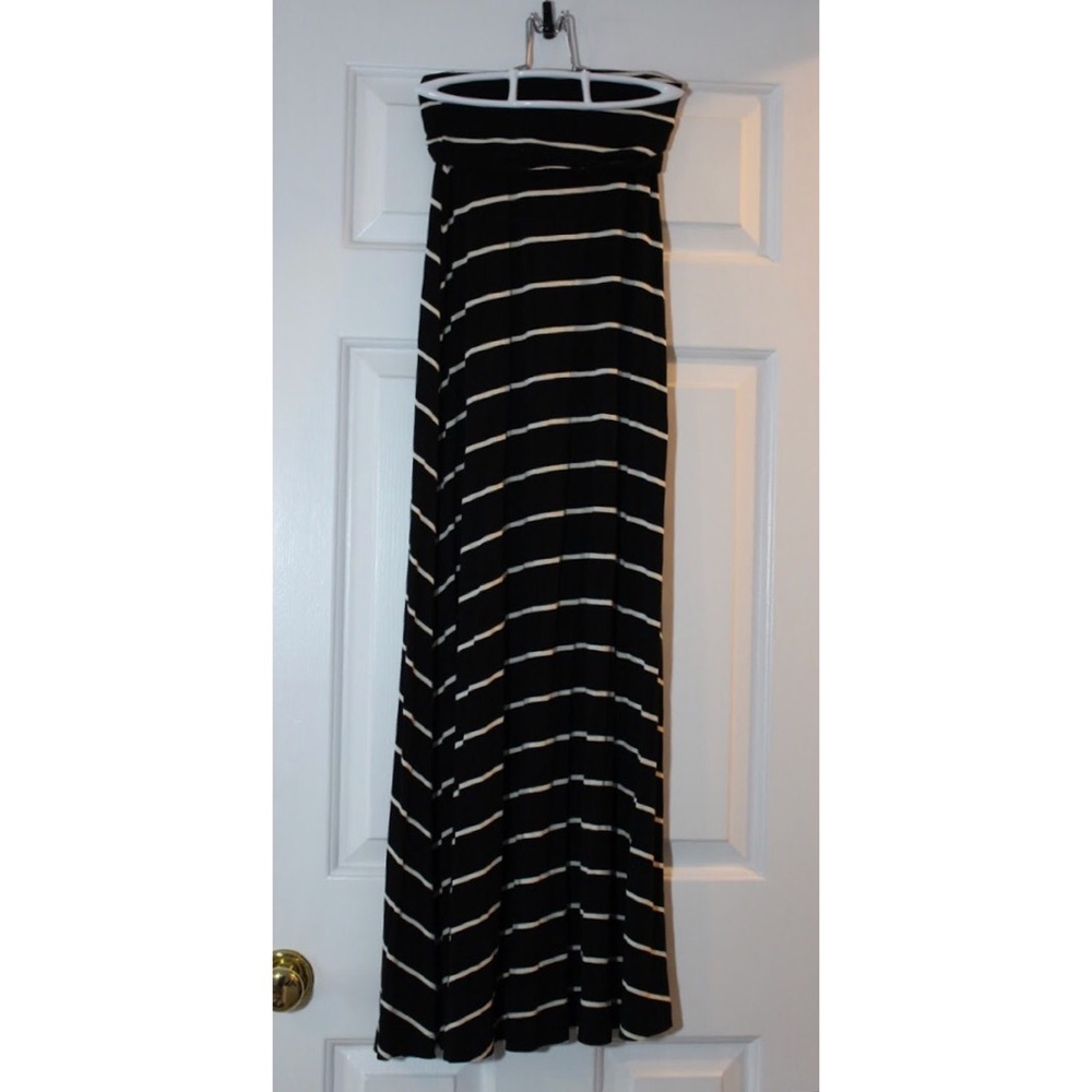 Black and Creme Striped Maxi Skirt
