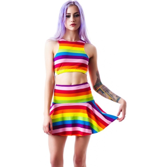 UNIF Rainbow Iggy Mini Skirt & Crop Top Set - Picture 2 of 7