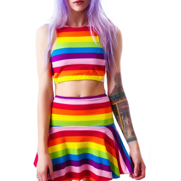 UNIF Rainbow Iggy Mini Skirt & Crop Top Set - Picture 4 of 7