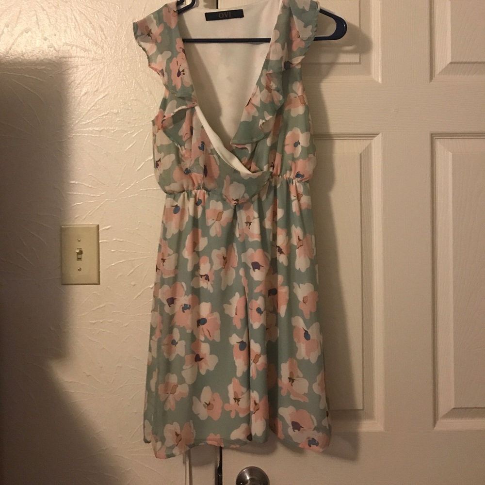 Mint and peach floral print dress