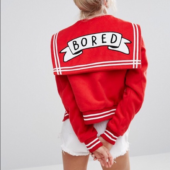 Lazy Oaf Jackets & Blazers - Lazy Oaf Red Bored Varsity Jacket