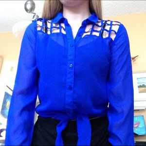 Royal Blue Criss Cross Button Up- Charlotte Russe