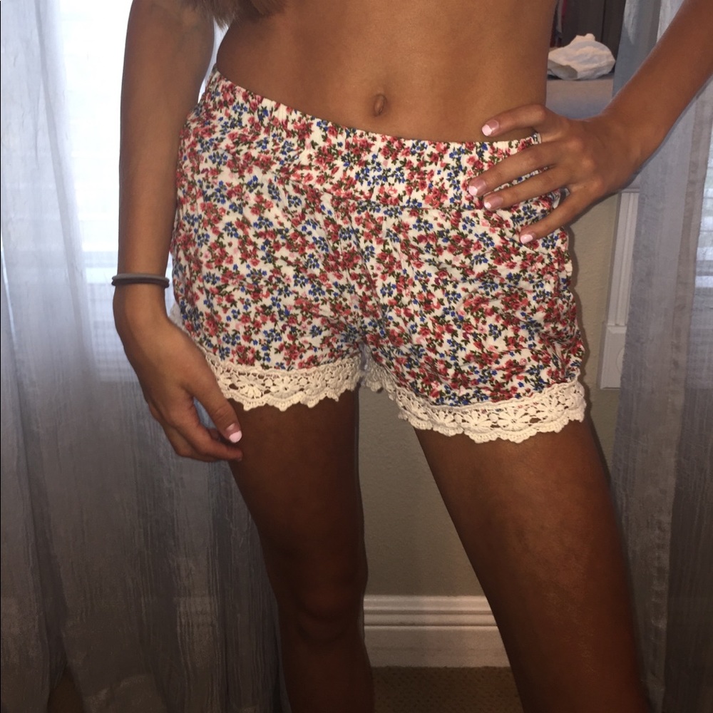 Red white and blue floral shorts
