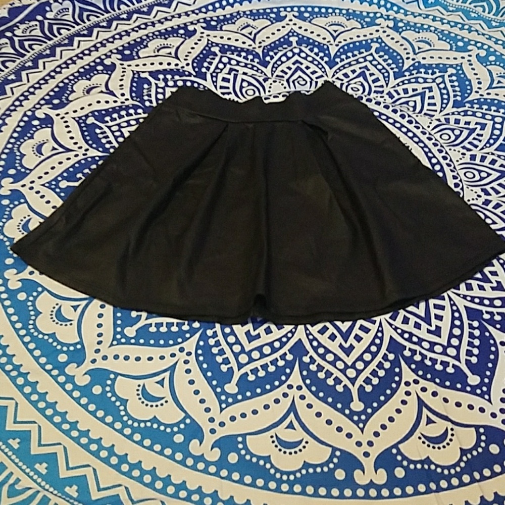 Black faux leather skater skirt