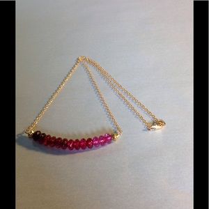 14K Gold Filled Pink Tourmaline Bar Necklace