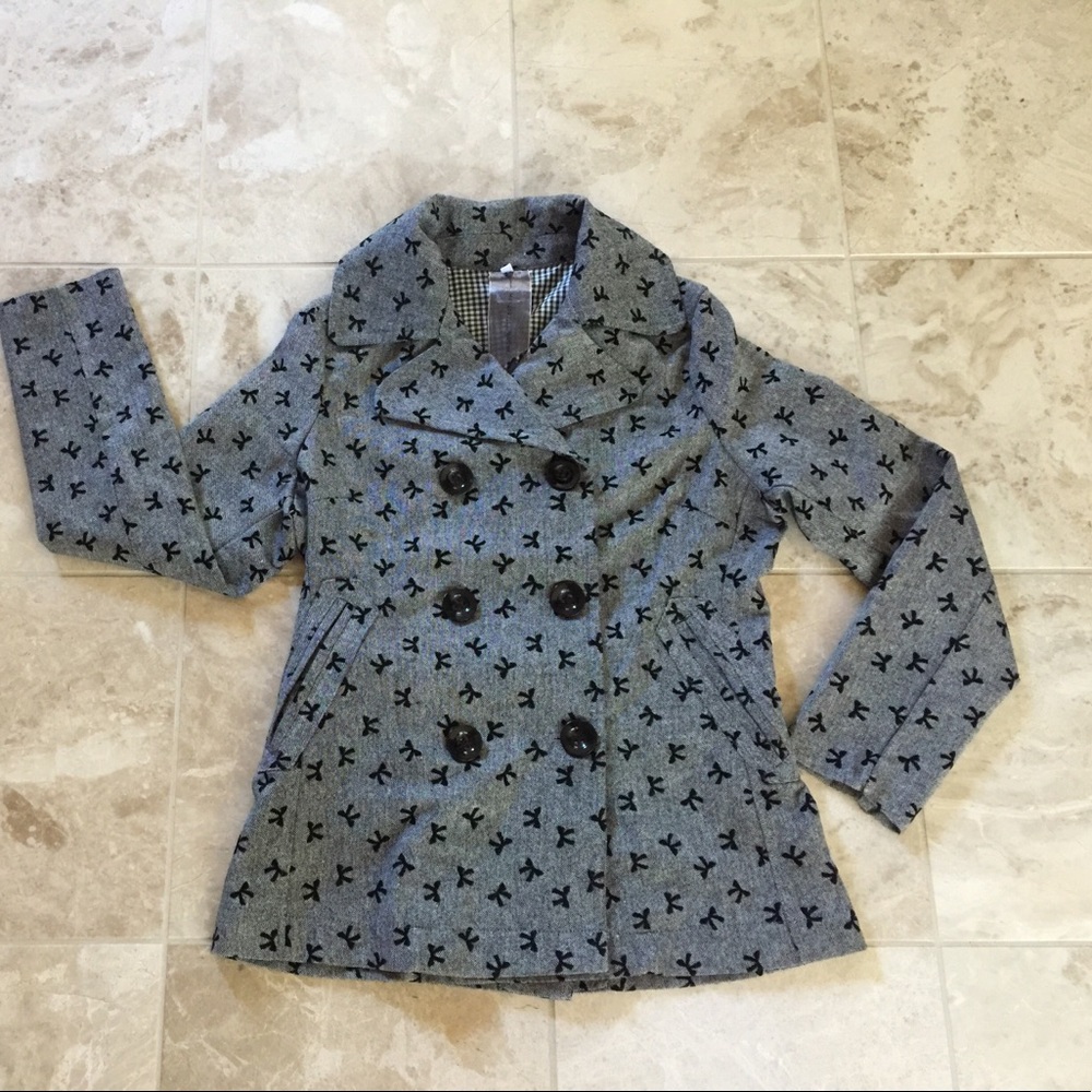 Double-breasted lightweight jacket bow print sz M