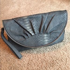 Blue-Gray Faux Crocodile Print Clutch Purse