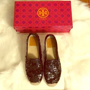 TORT BURCH Black Sequin Mischa Espadrilles 8.5