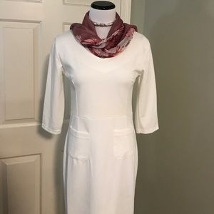 White Knit Midi-Dress.  3/4 Sleeve. Size Medium.