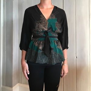 Anthropologie 100% silk wrap top