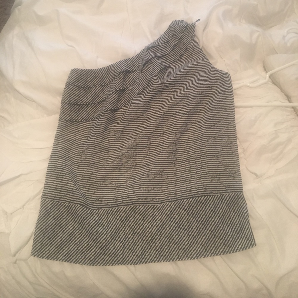 One shoulder striped blouse.