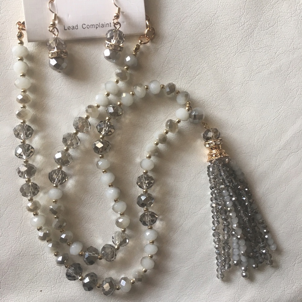 Crystal Tassel Necklace Set