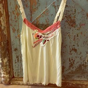 Free People Tank w beads, stitching  Size Lg