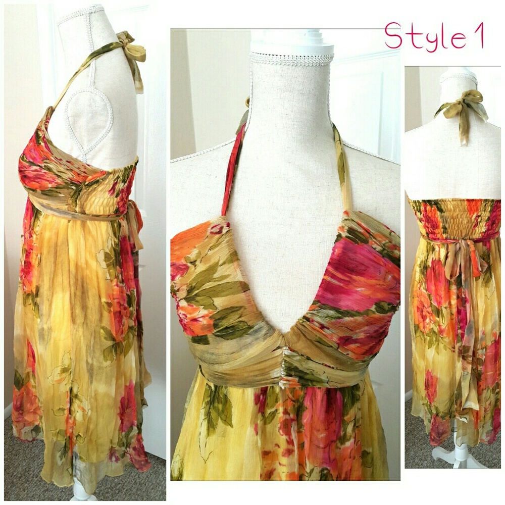 3-Style Golden Yellow Floral Formal Dress - Picture 3 of 8