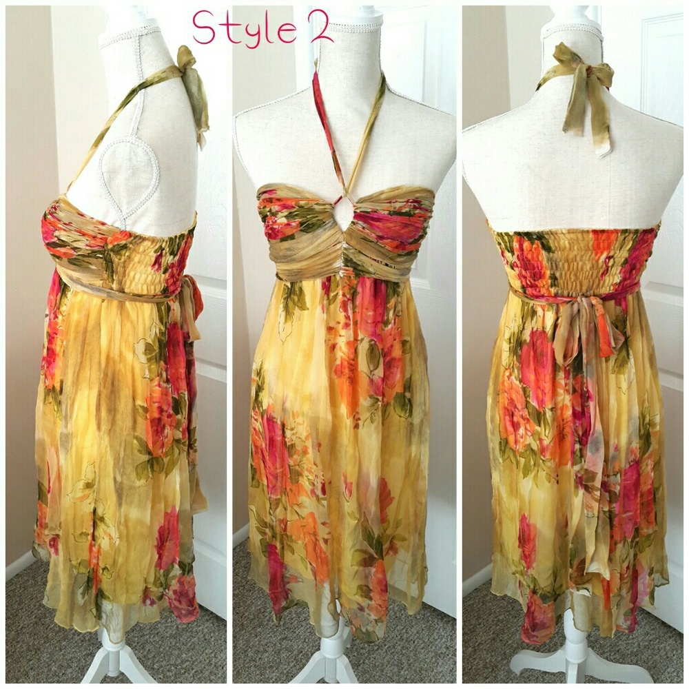 3-Style Golden Yellow Floral Formal Dress - Picture 4 of 8