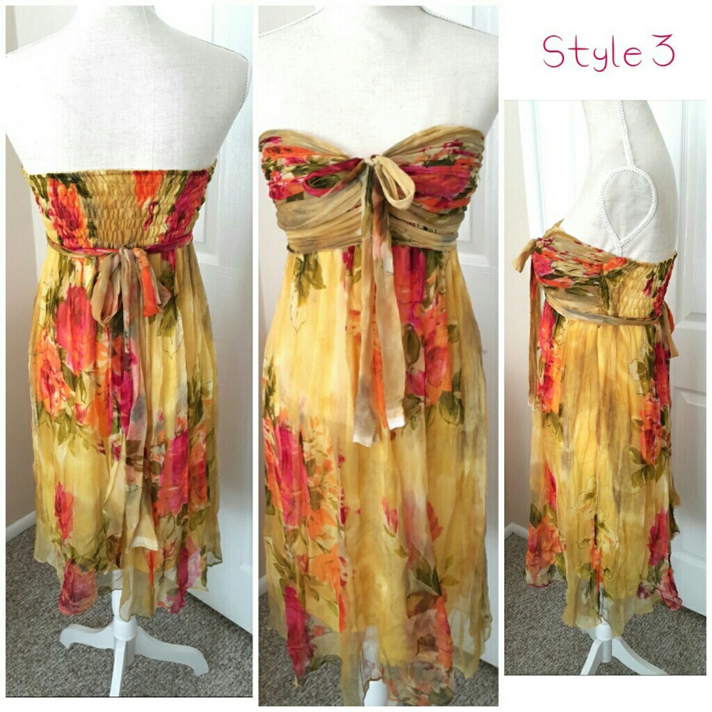 3-Style Golden Yellow Floral Formal Dress - Picture 5 of 8